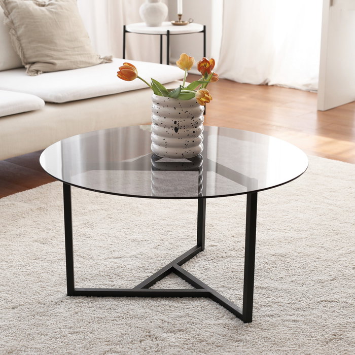 Hanah Home Trio Mesa de Centro de Cristal Templado Fume y Negro